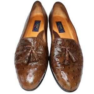 Vintage Fratelli PSF Ostrich Quill Size 10 Men's Tassel Loafers Brown